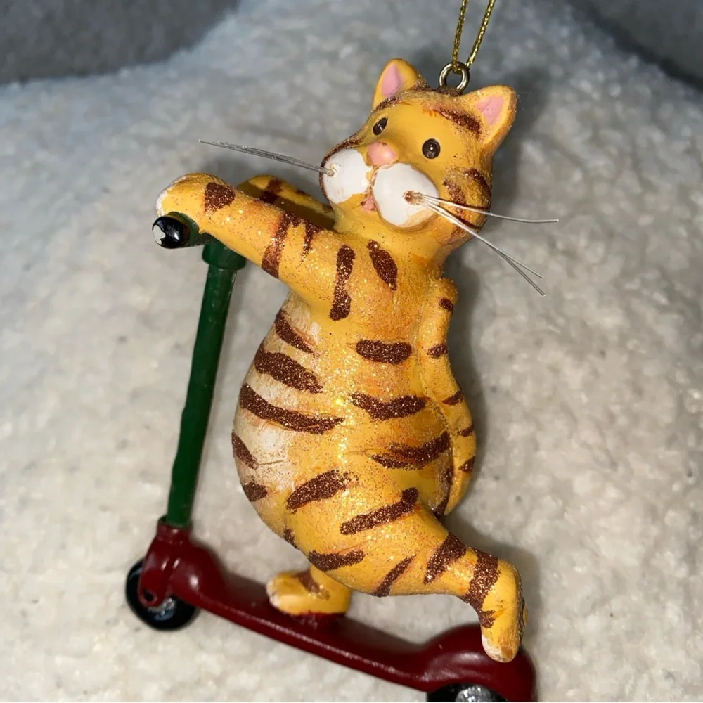 St. Nicholas Square Striped‎ Cat on Scooter Christmas Tree Ornament